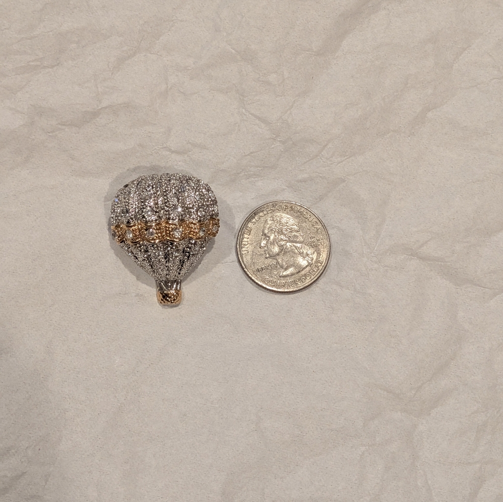 Vintage Hot Air Balloon Brooch Rhinestone Crystal Gold Tone Silver Tone